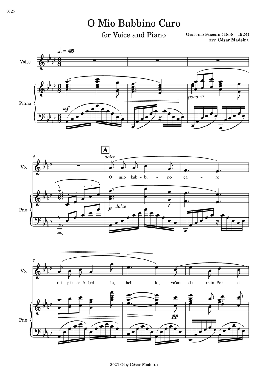 O Mio Babbino Caro by Puccini - Voice and Piano - Original Key (Full Score and Parts) Piano, Vocal scores gallery preview page 2