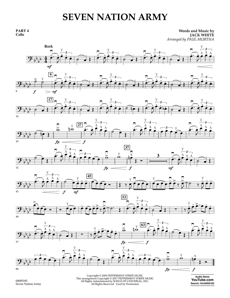Seven Nation Army - Pt.4 - Cello Concert Band scores gallery preview page 1