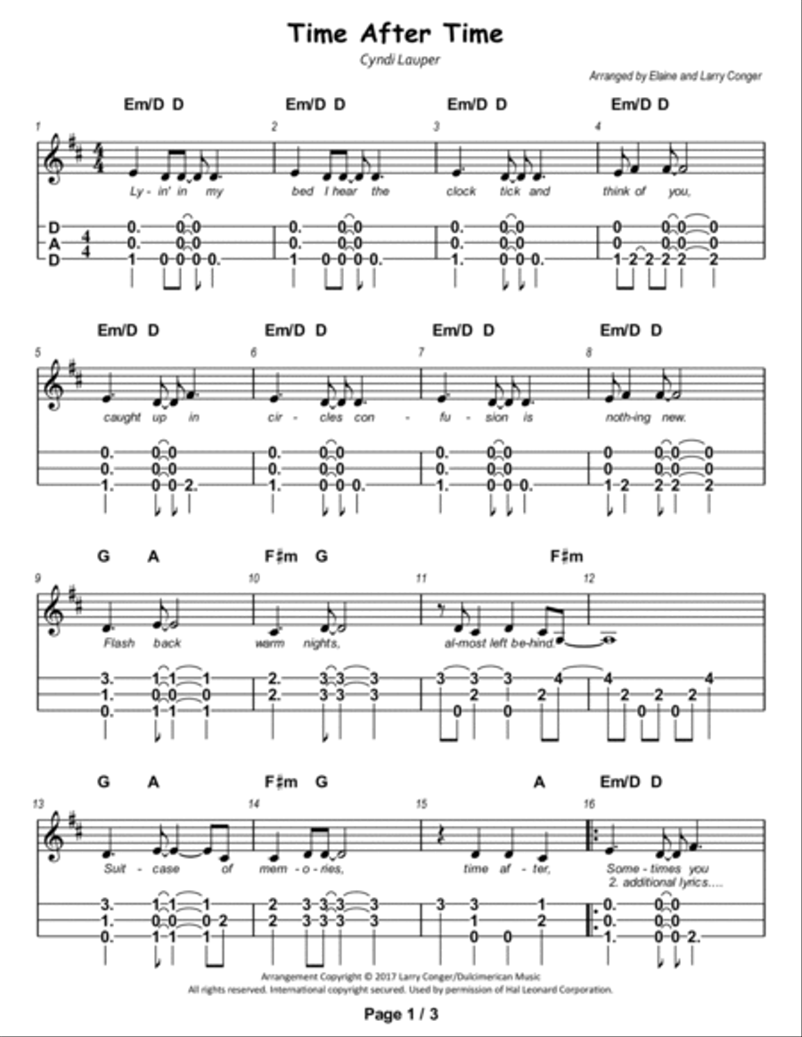 Time After Time Dulcimer scores gallery preview page 2
