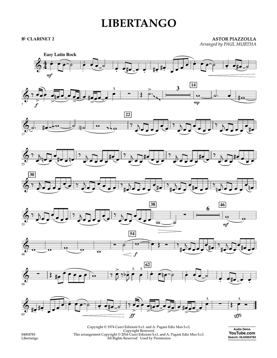 Libertango - Bb Clarinet 2 Concert Band scores gallery preview page 1