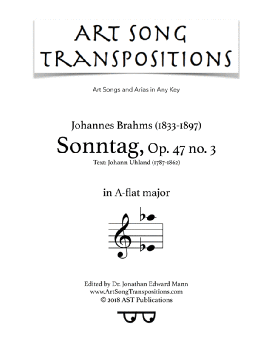BRAHMS: Sonntag, Op. 47 no. 3 (transposed to A-flat major) Voice scores gallery preview page 1