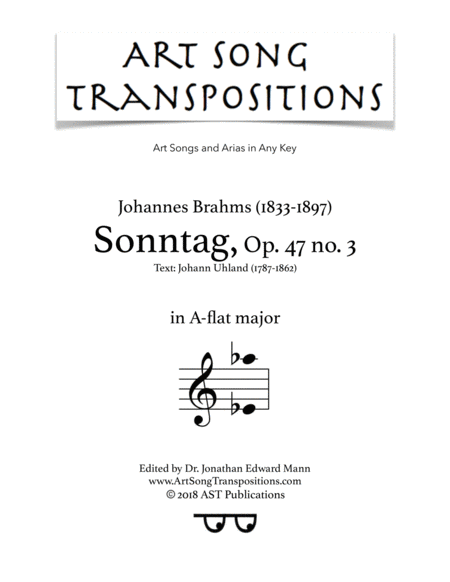 BRAHMS: Sonntag, Op. 47 no. 3 (transposed to A-flat major)
