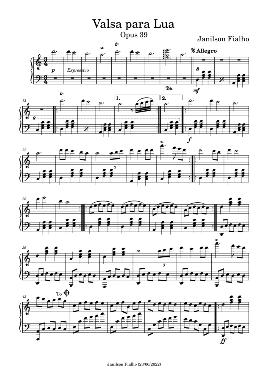 Valsa para Lua, Opus 39 Piano Solo scores gallery preview page 1
