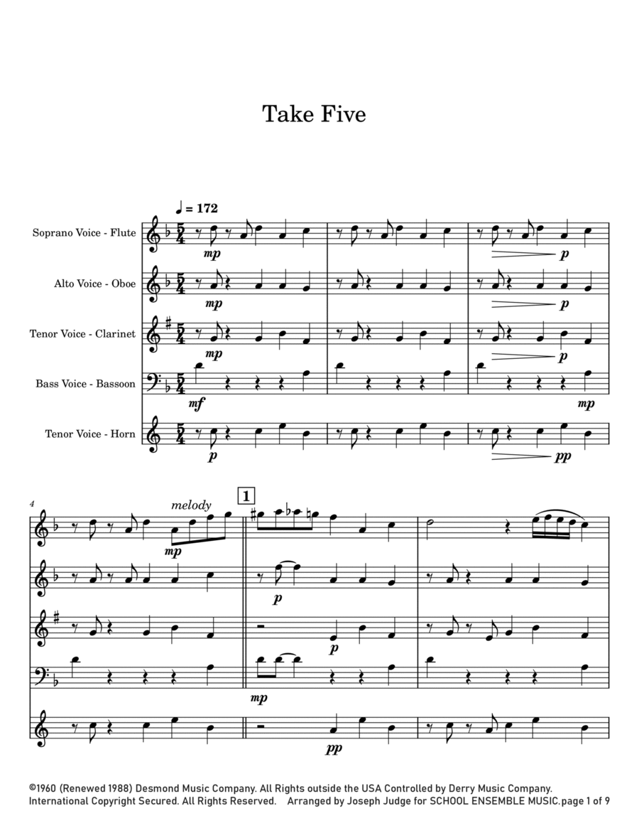 Take Five Woodwind Quartet scores gallery preview page 1
