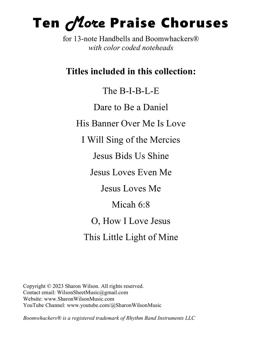 Ten More Praise Choruses (for 13-note Bells and Boomwhackers with Color Coded Notes) Handbell Choir scores gallery preview page 2