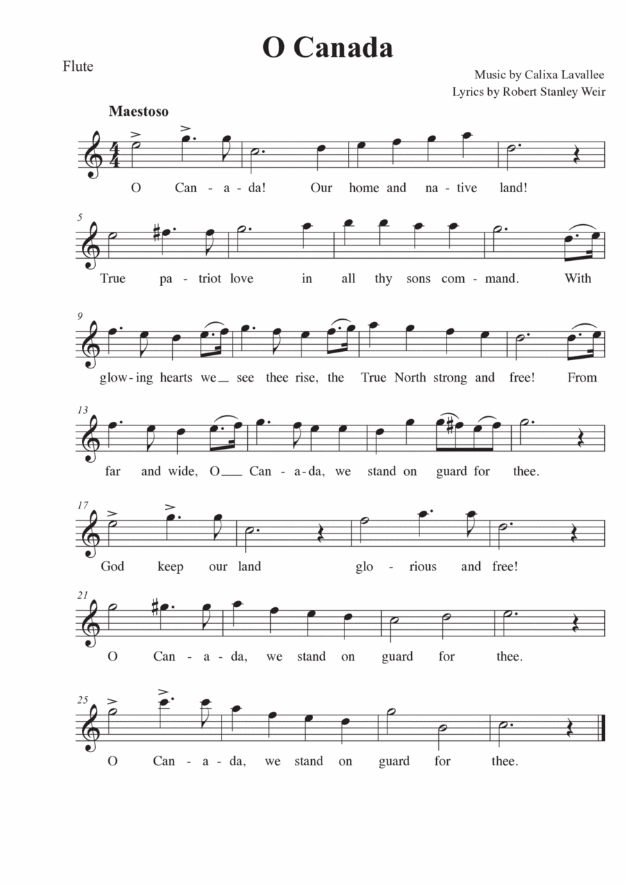 O Canada - Easy for Flute Flute Solo scores gallery preview page 1