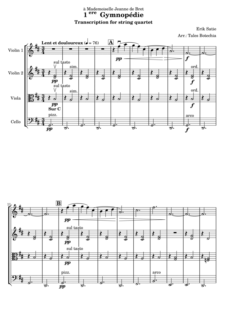 Gymnopedie No. 1 String Quartet scores gallery preview page 1