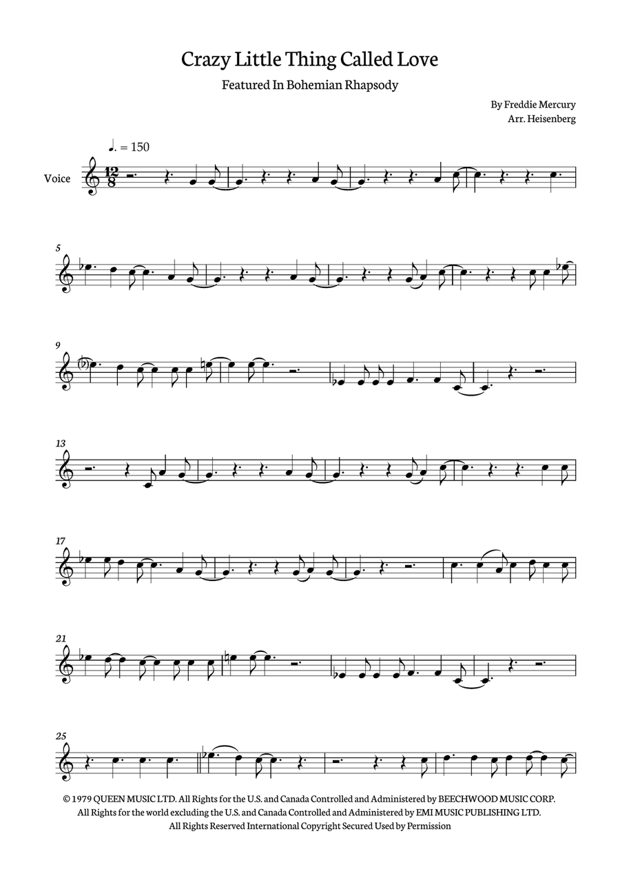 Crazy Little Thing Called Love Piano scores gallery preview page 1