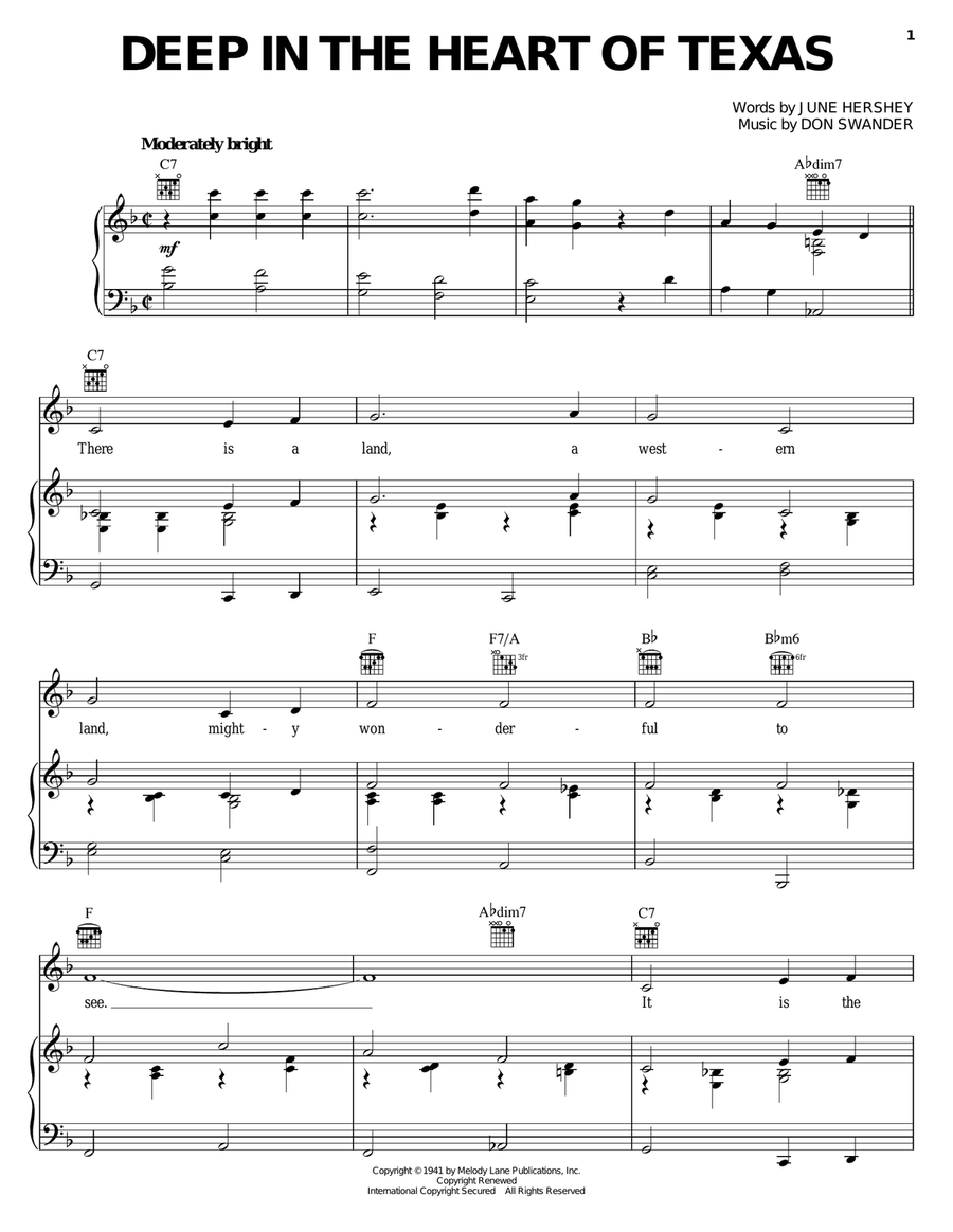 Deep In The Heart Of Texas Piano, Vocal, Guitar scores gallery preview page 1