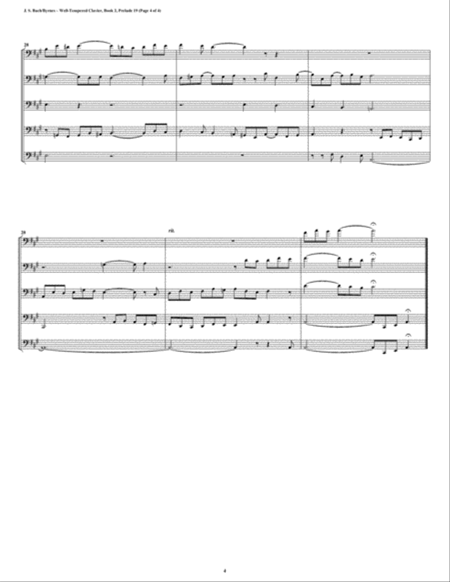 Prelude 19 from Well-Tempered Clavier, Book 2 (Trombone Quintet) Brass Quintet scores gallery preview page 4