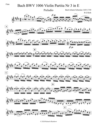 Book cover for Bach BWV 1006 in E Violin Partita Nr 3 complete for solo Flute