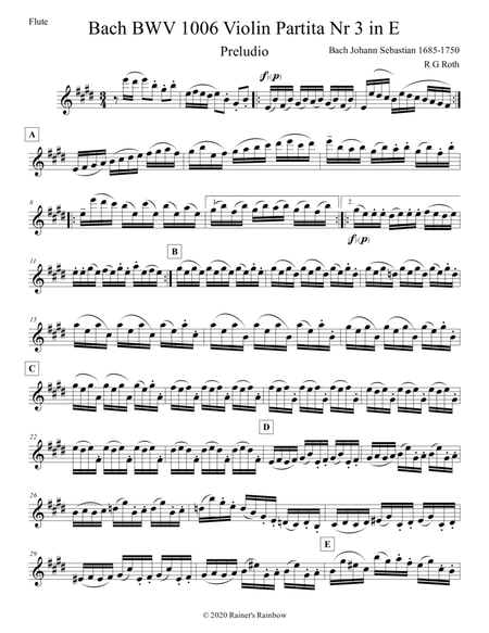 Bach BWV 1006 in E Violin Partita Nr 3 complete for solo Flute