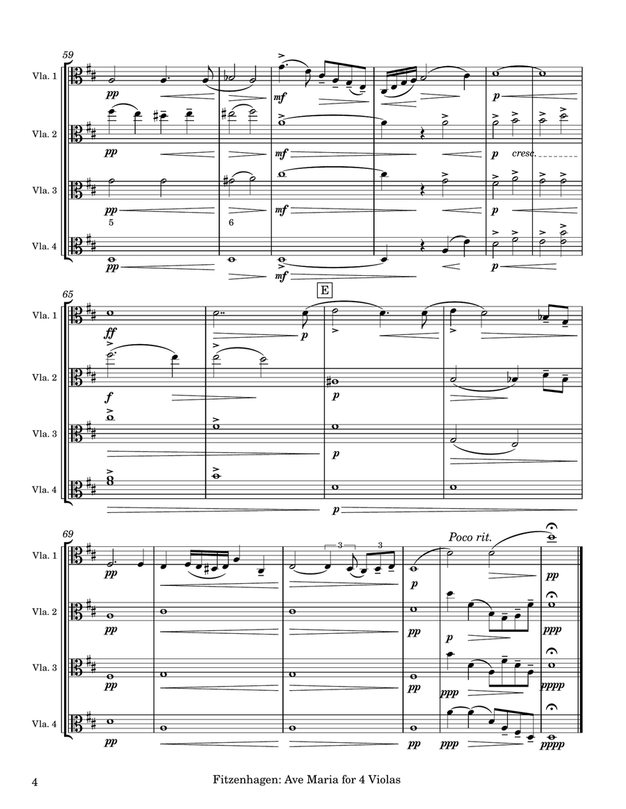 Fitzenhagen: Ave Maria for 4 Violas (Arr. Diehnelt) Chamber Music scores gallery preview page 5