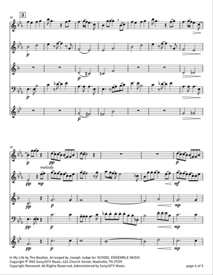 In My Life Woodwind Quartet scores gallery preview page 4
