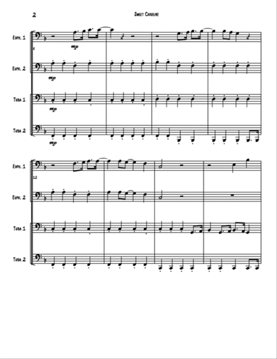 Sweet Caroline Brass Quartet scores gallery preview page 3