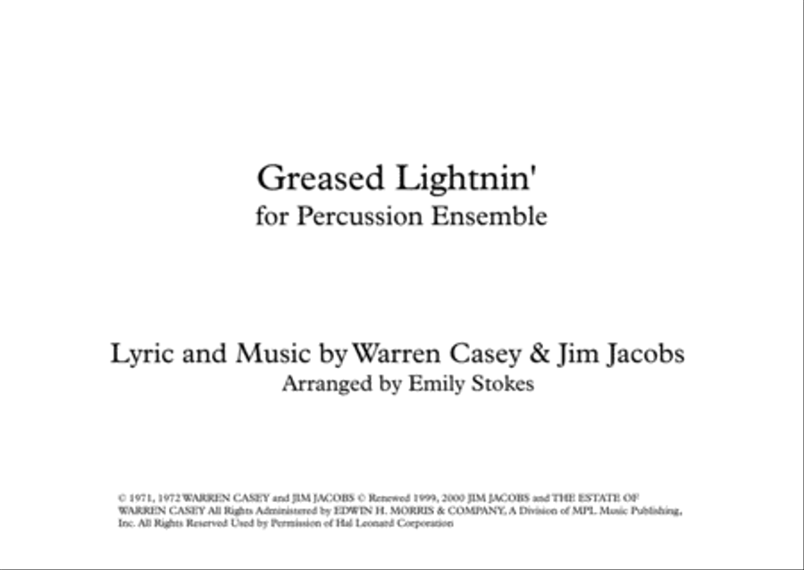 Greased Lightnin' Percussion Ensemble scores gallery preview page 1