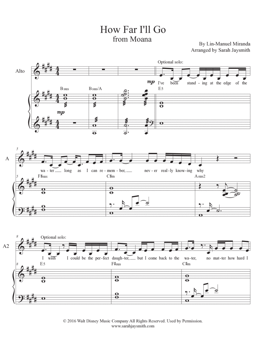 How Far I'll Go 4-Part scores gallery preview page 1