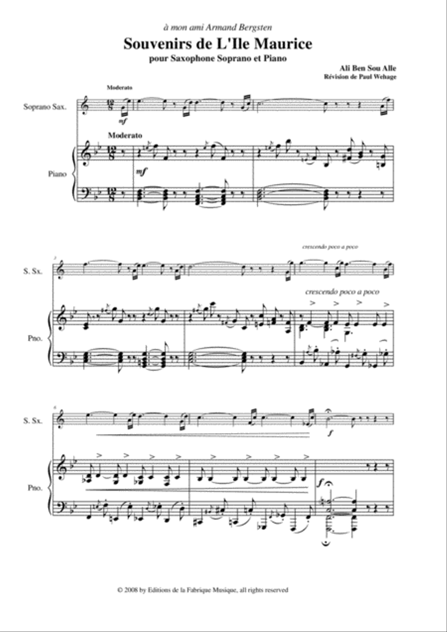 Ali Ben Sou Alle: Souvenirs d'Île Maurice for soprano saxophone and piano Soprano Saxophone scores gallery preview page 2