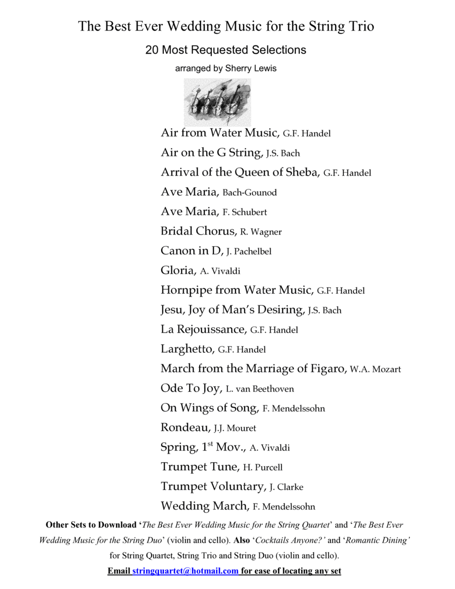STRING TRIO WEDDING MUSIC - for STRING TRIO COLLECTION SET OF WEDDING CLASSICS - 20 arrangements String Trio scores gallery preview page 1