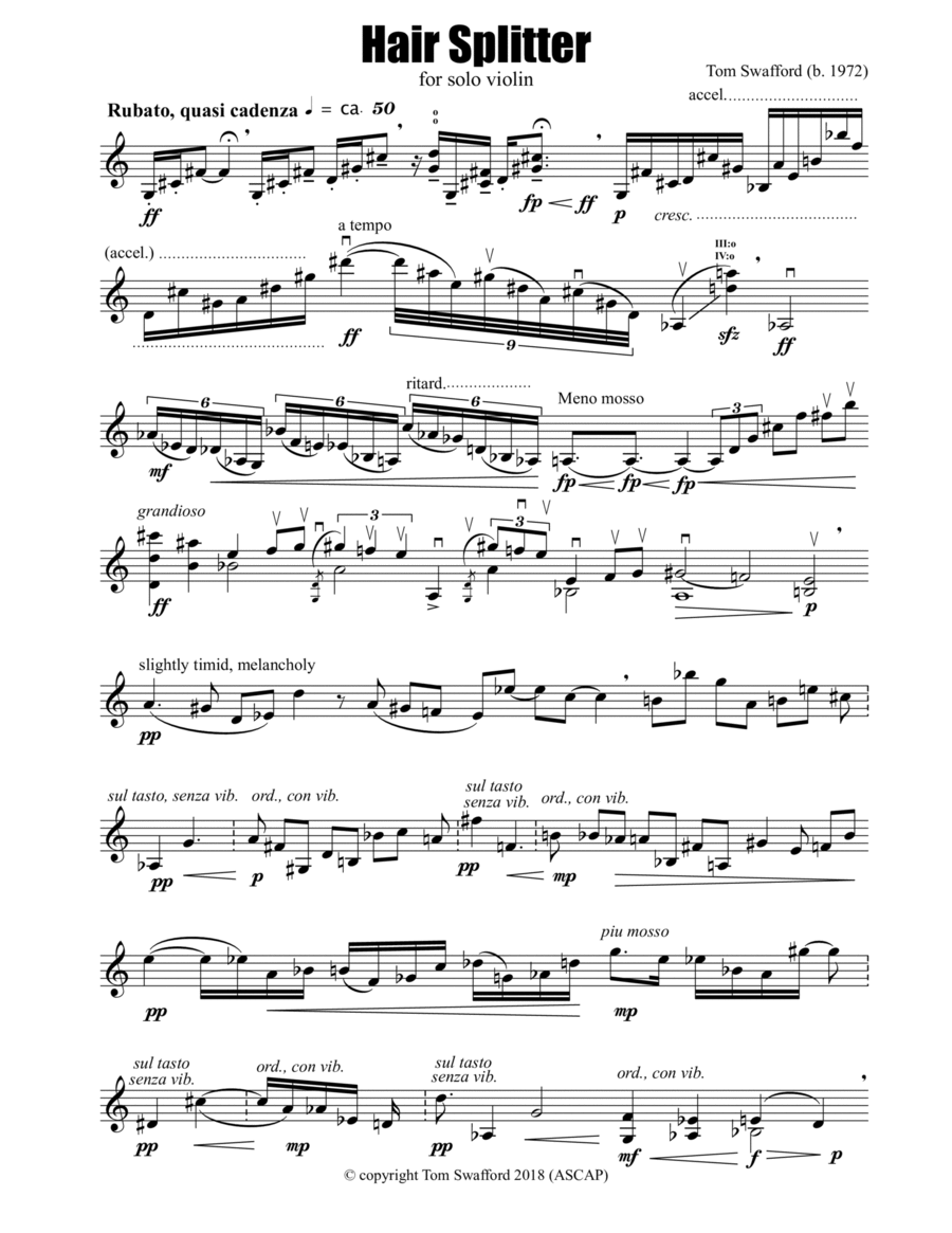 Hair Splitter for solo violin Violin Solo scores gallery preview page 1