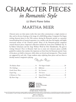Book cover for Character Pieces in Romantic Style, Book 1: 12 Short Piano Solos