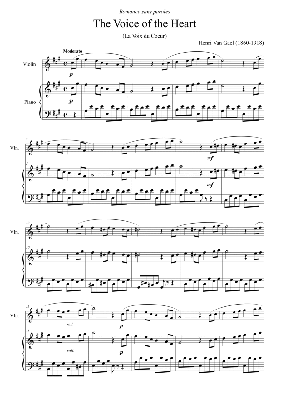 The voice of the heart (La Voix du Coeur) - for violin and piano Small Ensemble scores gallery preview page 1