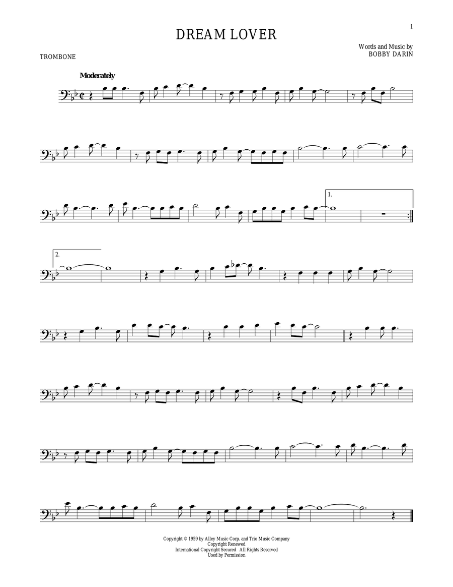 Dream Lover Dream Lover Trombone Solo scores gallery preview page 1