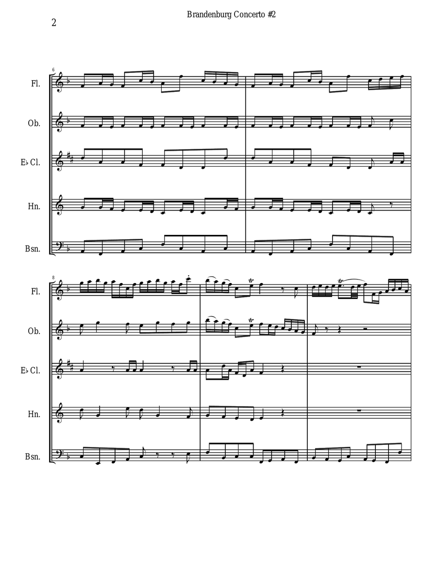 Bach Brandenburg Concerto #2 - 1st Movement for Woodwind Quintet Woodwind Quintet scores gallery preview page 2
