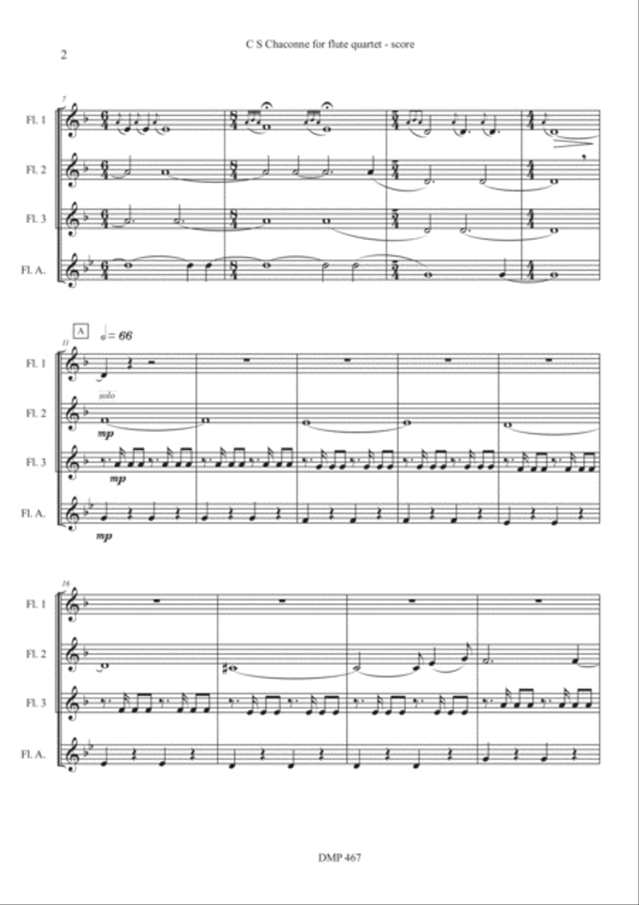 C. S. Chaconne (3 flutes & alto flute) Woodwind Quartet scores gallery preview page 2