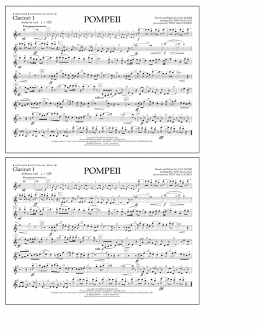 Pompeii - Clarinet 1 Marching Band scores gallery preview page 1