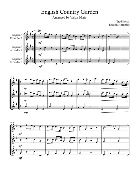 English Country Garden - Soprano Recorder Trio or Ensemble image number null