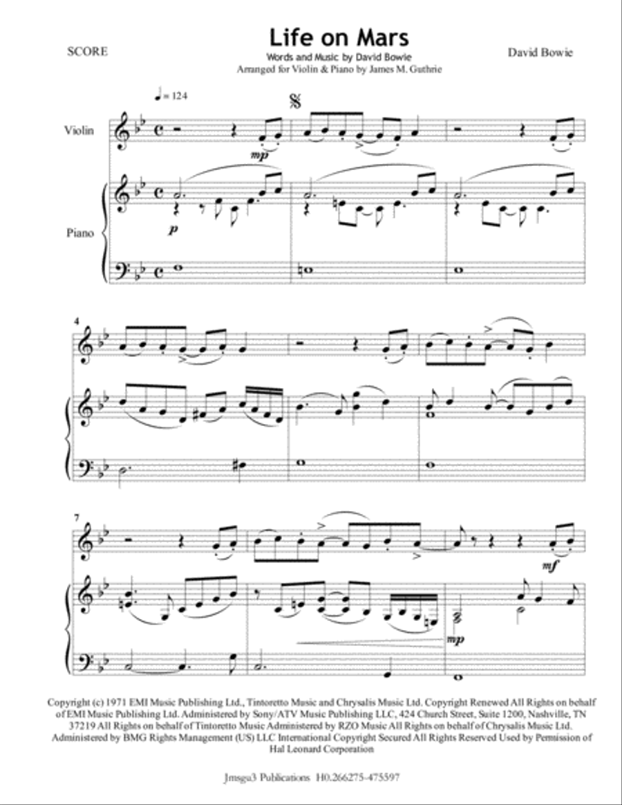 Life On Mars Violin Solo scores gallery preview page 1