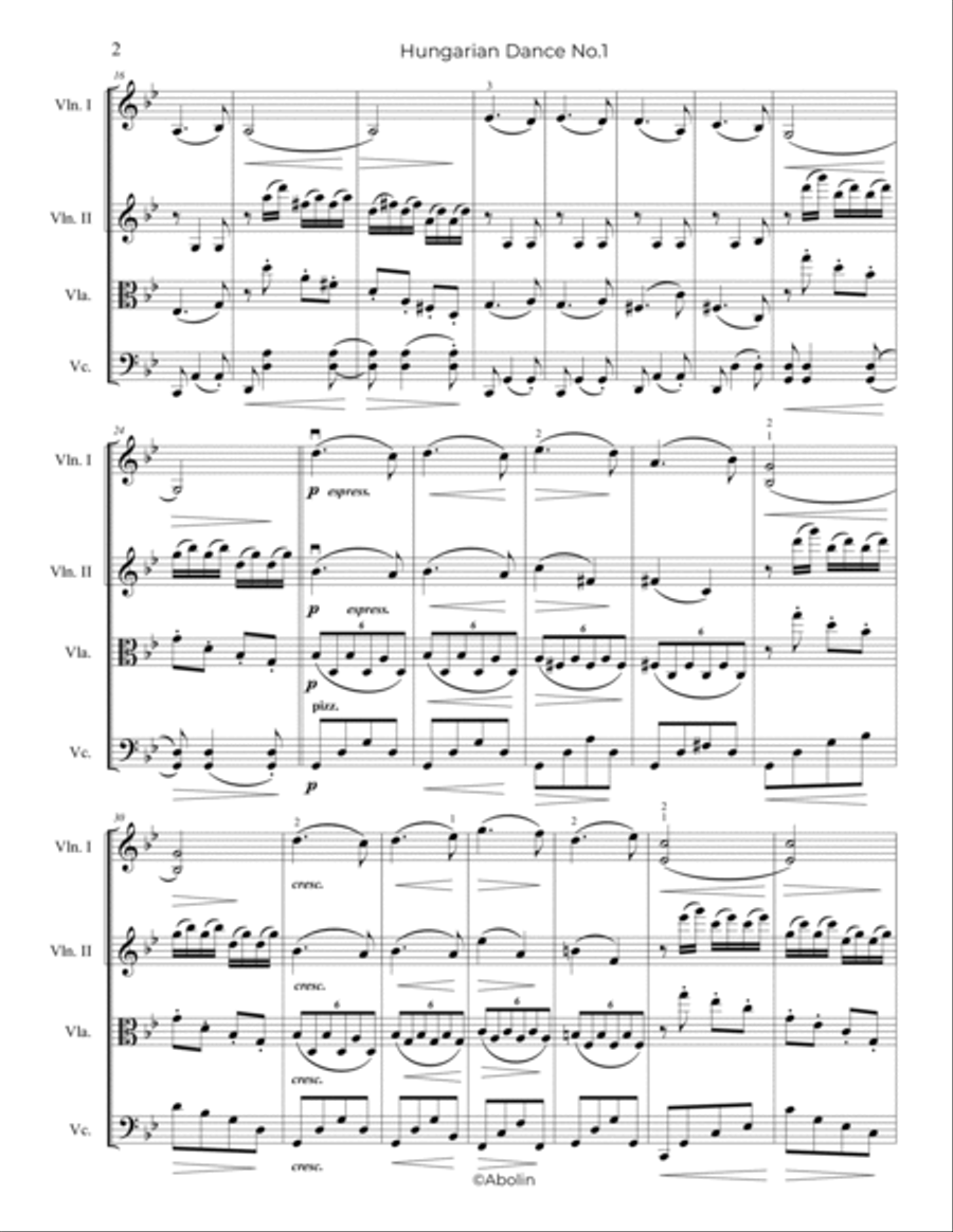Brahms: Hungarian Dance No.1 - String Quartet String Quartet scores gallery preview page 3