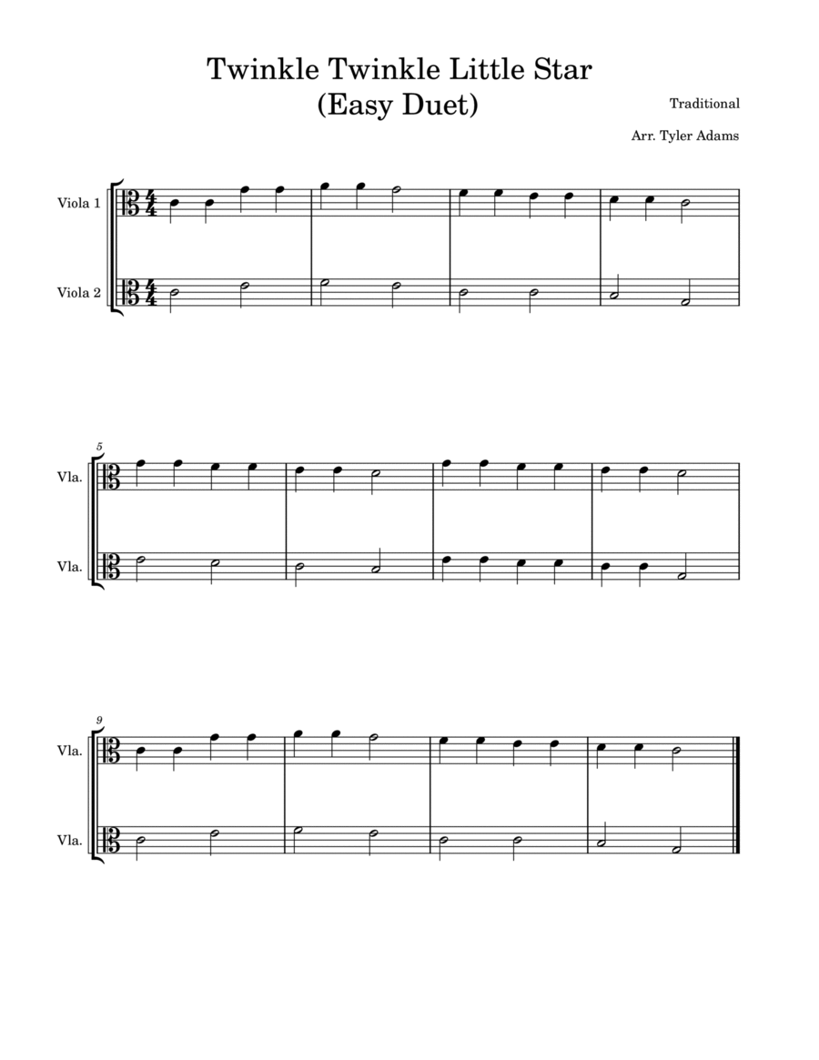 Twinkle Twinkle Little Star (Easy Viola Duet) String Duet scores gallery preview page 1