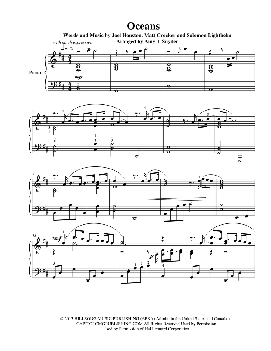 Oceans (Where Feet May Fail) Piano Solo scores gallery preview page 2