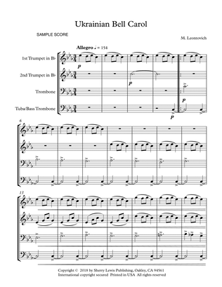 UKRAINIAN BELL CAROL - Carol of the Bells, Brass Quartet, Intermediate Level