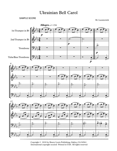 UKRAINIAN BELL CAROL - Carol of the Bells, Brass Quartet, Intermediate Level image number null