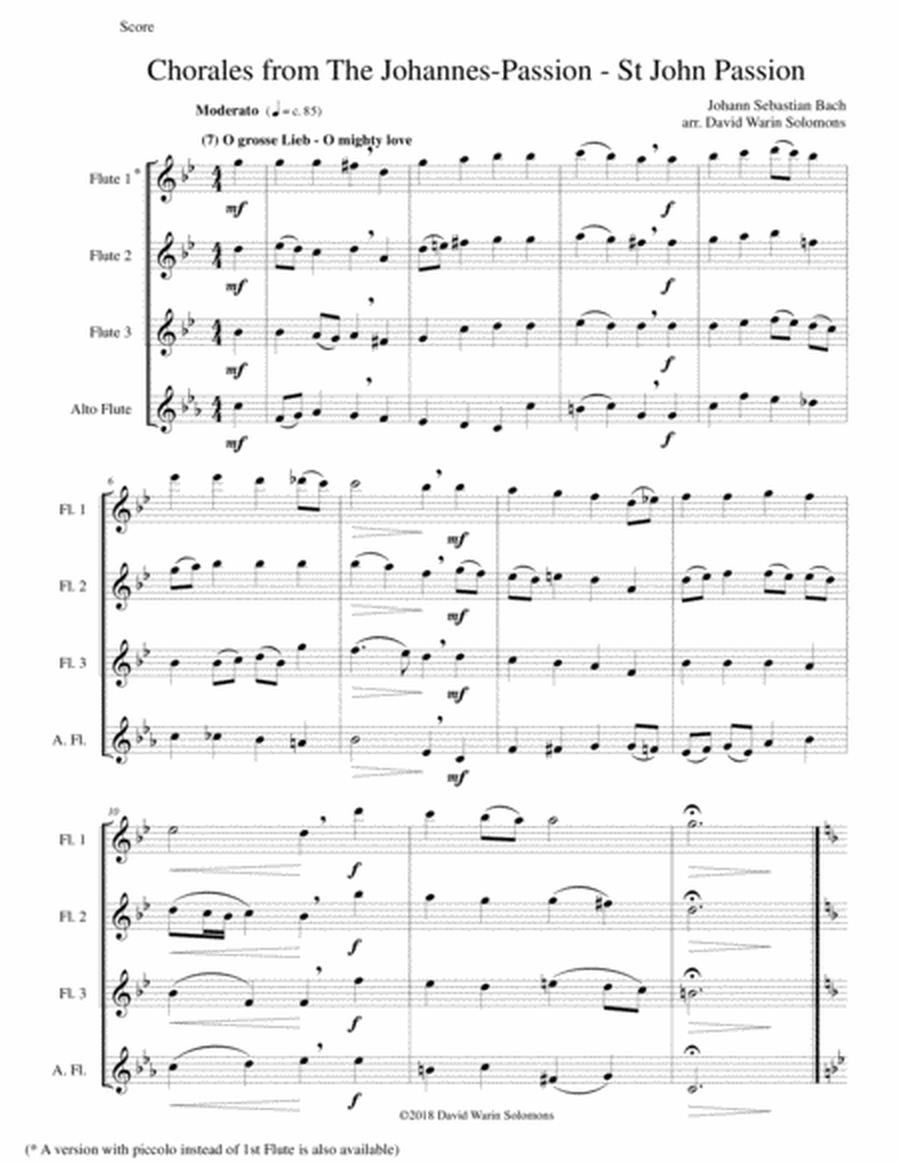 Chorales from the Johannes-Passion (St John Passion) for flute quartet (3 flutes and alto flute) image number null