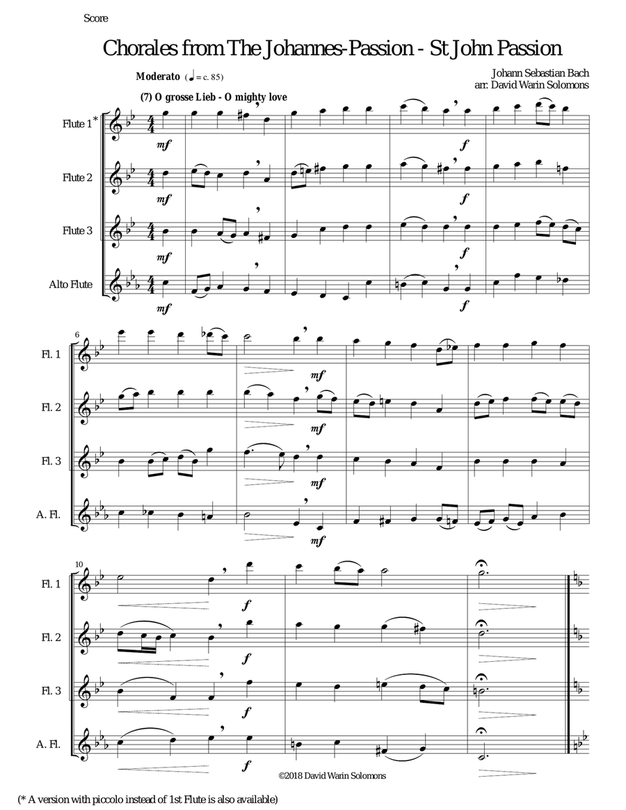 Chorales from the Johannes-Passion (St John Passion) for flute quartet (3 flutes and alto flute)