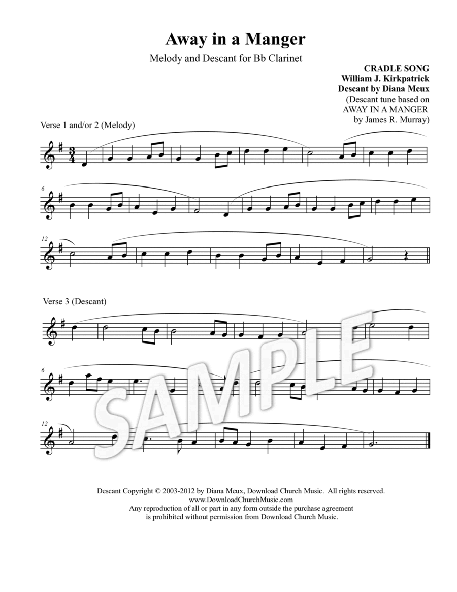 Away in a Manger - Clarinet melody & descant image number null