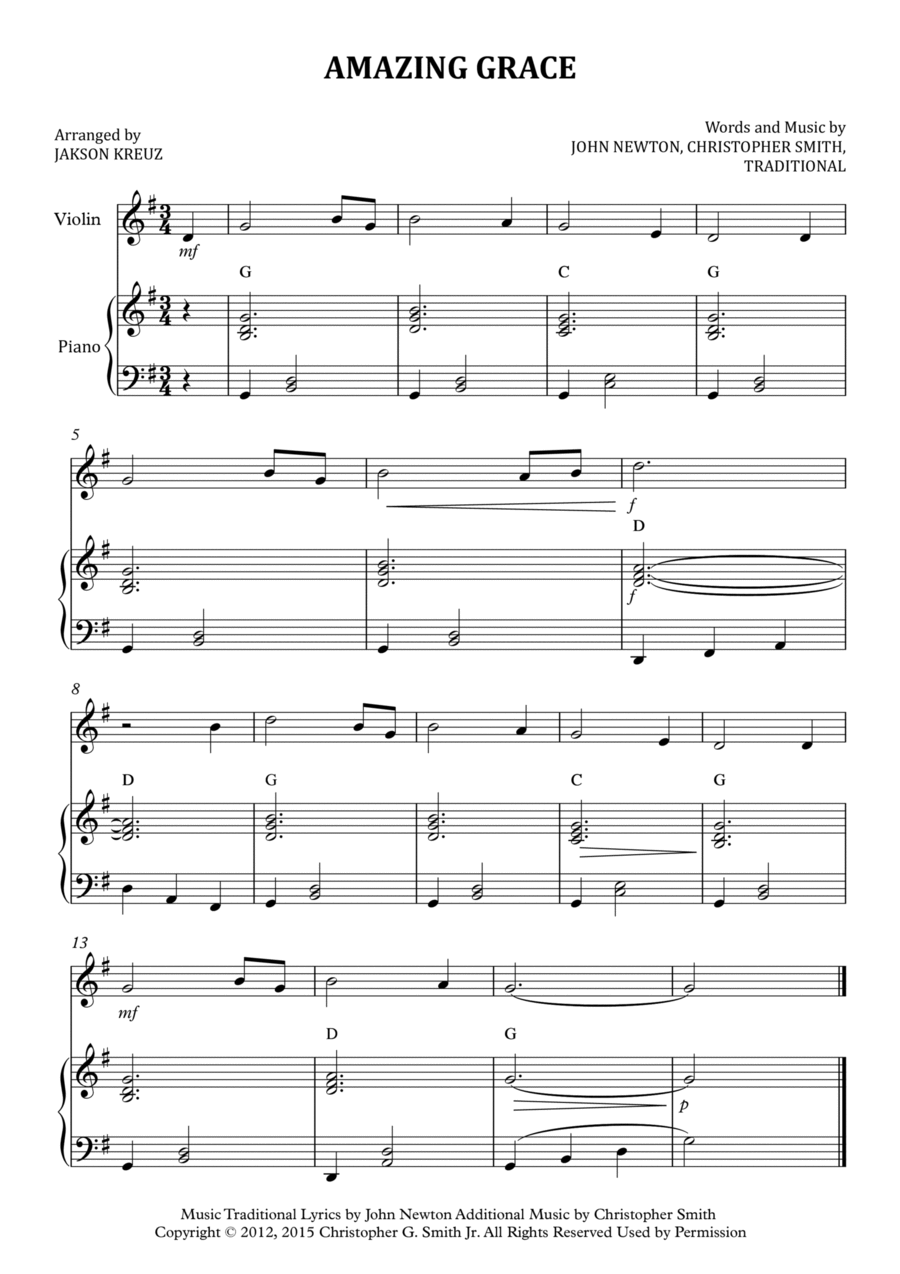 Amazing Grace Amazing Grace Violin Solo scores gallery preview page 1