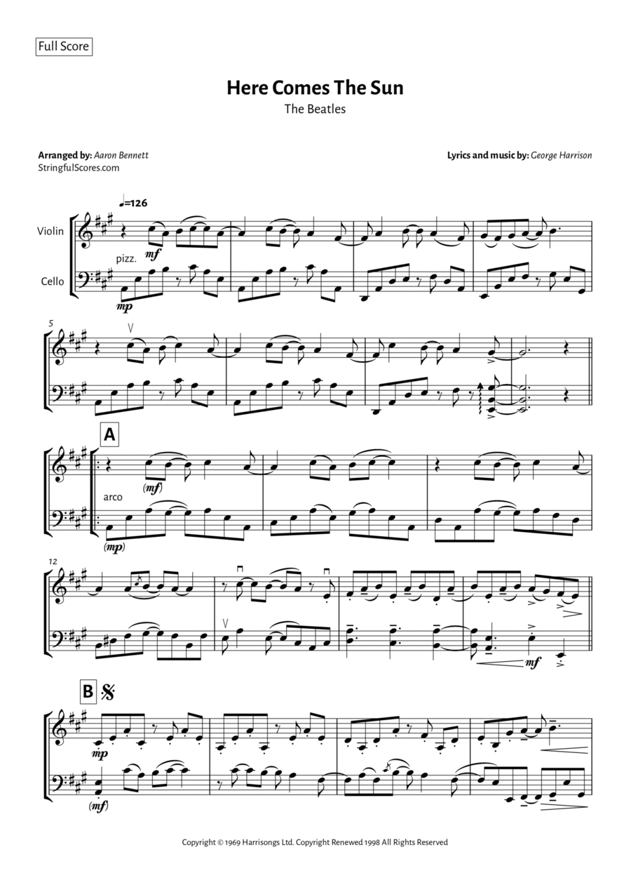 Here Comes The Sun String Duet scores gallery preview page 1