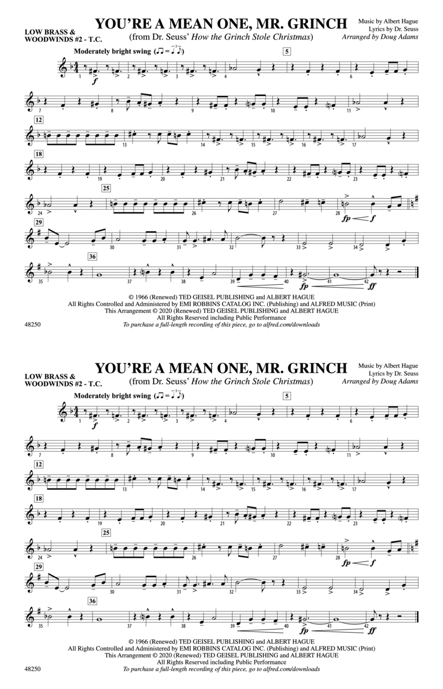 You're a Mean One, Mr. Grinch: Low Brass & Woodwinds #2 - Treble Clef Marching Band scores gallery preview page 1