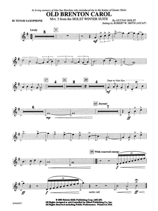 Old Brenton Carol (from the Holst Winter Suite): B-flat Tenor Saxophone