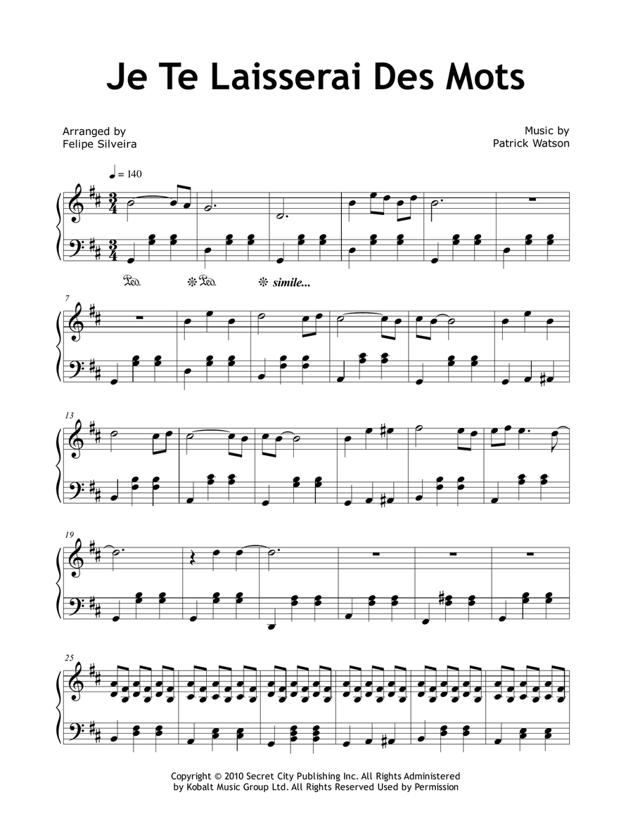 Je Te Laisserai Des Mots Piano Solo scores gallery preview page 1