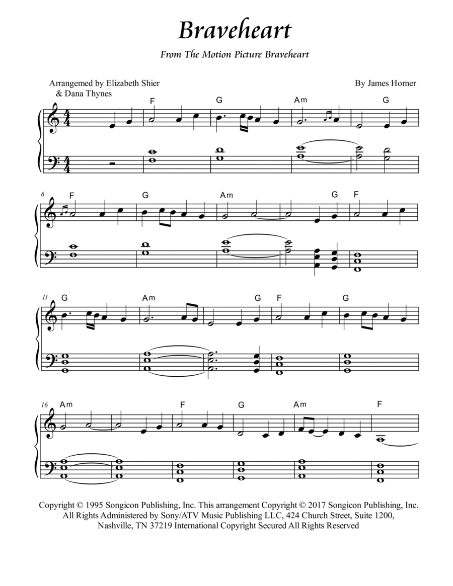 Braveheart - Main Title Piano Solo scores gallery preview page 1