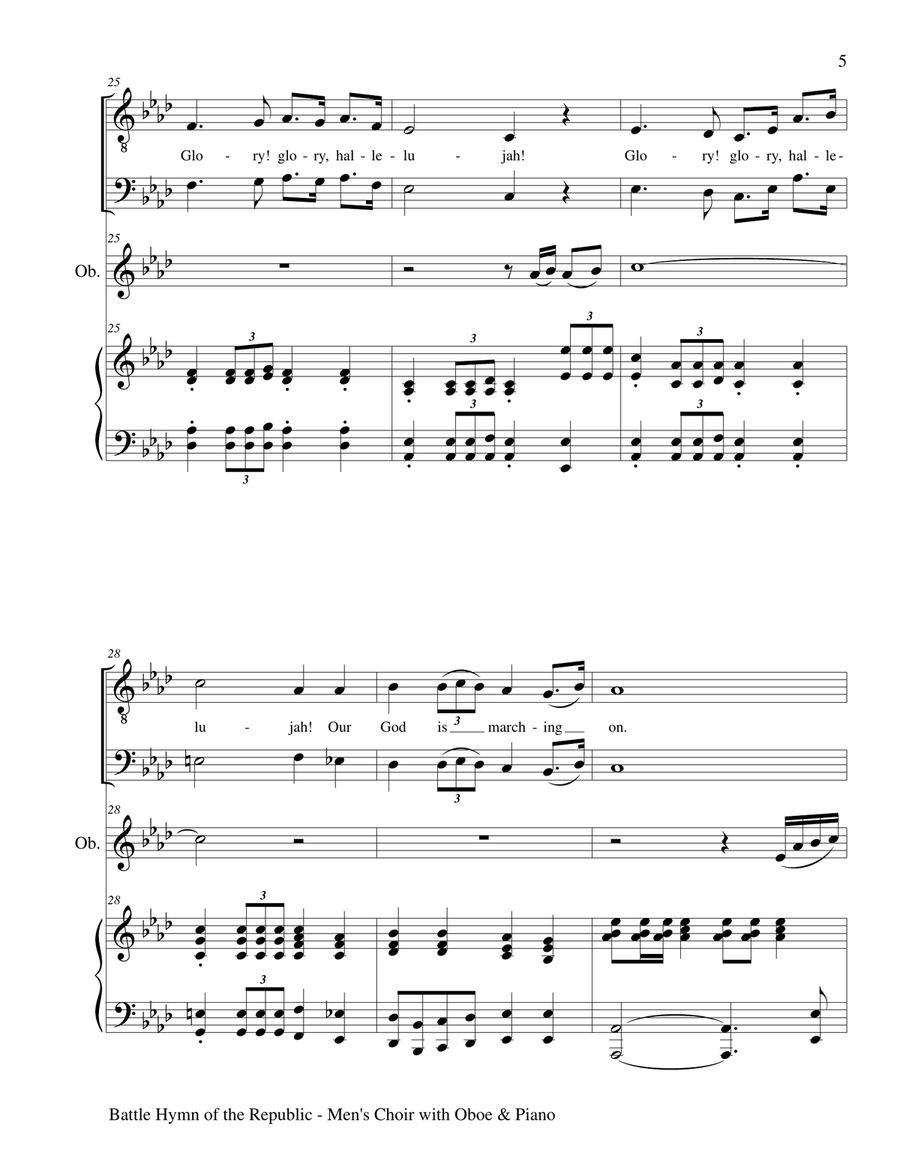 BATTLE HYMN OF THE REPUBLIC (for 2 Part Men's Choir with Oboe and Piano) TB scores gallery preview page 6
