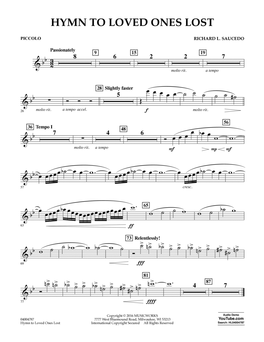 Hymn to Loved Ones Lost - Piccolo Piccolo scores gallery preview page 1