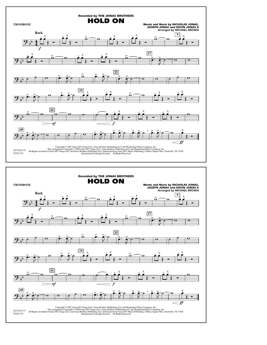 Hold On - Trombone Hold On - Trombone Marching Band scores gallery preview page 1
