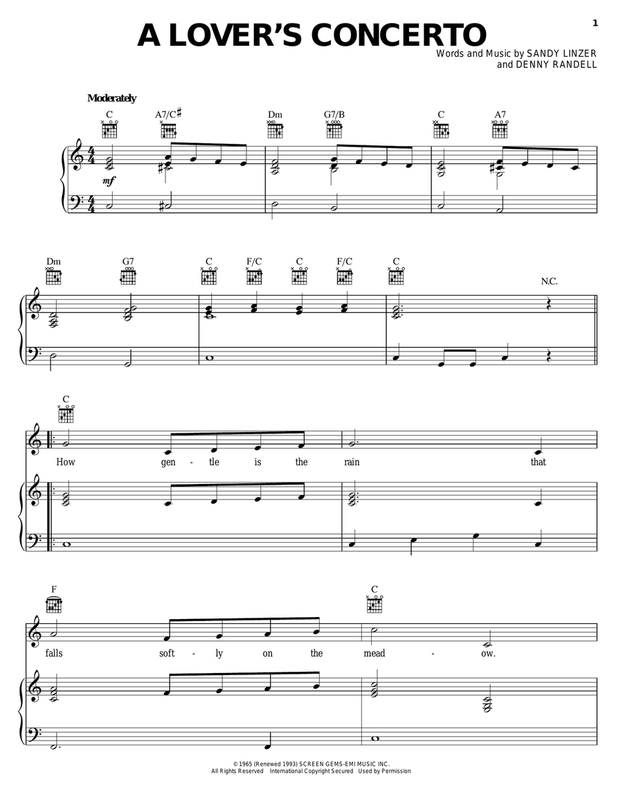 A Lover's Concerto Piano, Vocal, Guitar scores gallery preview page 1